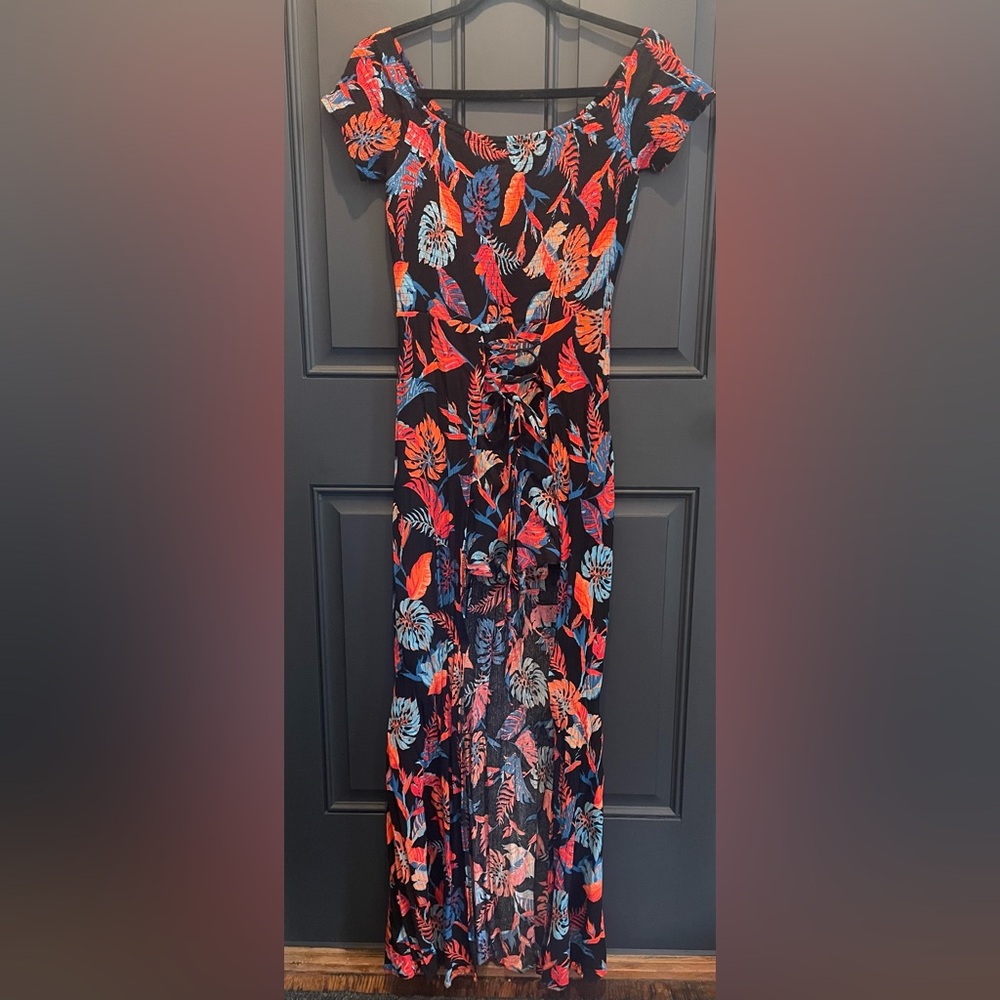 Tropical Print Romper Dress